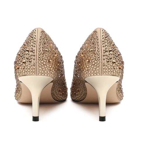 Women's Pumps, Pointed Closed Toe Black Gold Kitten Heels for Women, Comfortable 2 Inch Mid Heel Women's Dress Shoes4