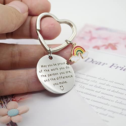 Casoter 30mm Sweet Heart Key Chain with Rainbow Decoration, Stainless Steel Rainbow Keyring Encouragement Keychain May You Be Proud, 1 Pack