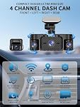 4K Dash Cam, Dashcam Front and Rear, Car Camera 4 Channel, 4K/2K UHD Dash Camera for Cars, Dash Cam Built-in 5GHz WiFi GPS Voice Control, Night Vision, with 64GB Card, 24H Parking Mode V50