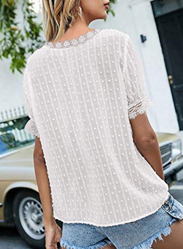 Dokotoo Women's V Neck Lace Crochet Tunic Tops Flowy Casual Blouses Shirts2