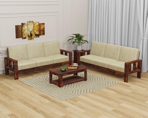 Image of 6 Seater Sofa Set for Living Room | Solid Sheesham Wood 6 Seater Sofa Set | Wooden Sofa Set 6 Seater for Living Room & Home Furniture 3+3 (Natural Finish)