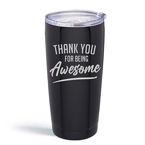 Thank you for Being Awesome 20oz Stainless Steel Tumbler - Thank you Gifts - Gifts for Women Coworker Gifts - Boss Gifts - Teacher Gifts - Thank You Gift for Best Friends - Gifts for Friends (Black)