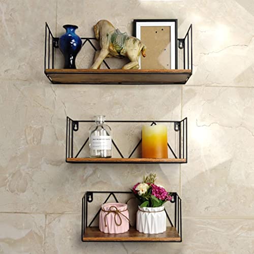 Floating Wall Shelves Set Of 3, Black Metal Wire Hanging Rustic Storage Shelf Decor Organizer For Bedroom Bedside Kitchen Bathroom Living Room #TOP7