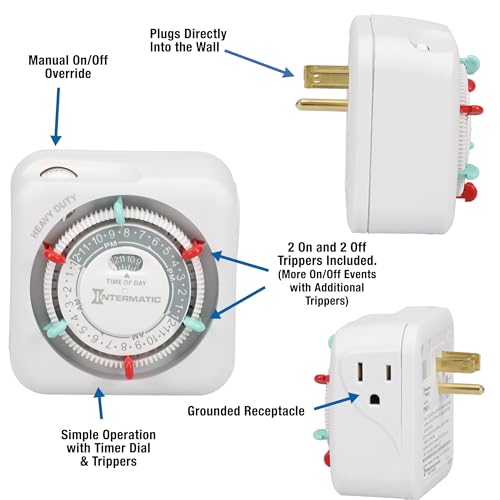 TN311 Heavy-Duty 24-Hour Indoor Mechanical Plug-in Timer - Efficient Control for 2 Devices, Customizable Scheduling - Timer for Lighting, Fans & Small Appliances - Thumbnail 2