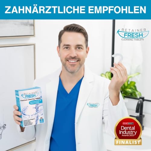 Retainer Fresh Zahnschiene Reinigungstabletten - Zahnspangenreiniger für Retainer, Aligner, Knirscherschiene und Aufbissschiene - Reinigt in 5 Minuten - 120 Stück