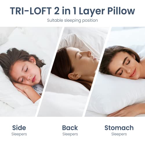 Cozy One Adjustable Tri-Loft 2 In 1 Layer Pillow, Made In Usa, Down Alternative Gussted Pillow With 100% Removable Cotton Cover, Standard Size, 20X 26 Inch, 1 Pack #TOP7