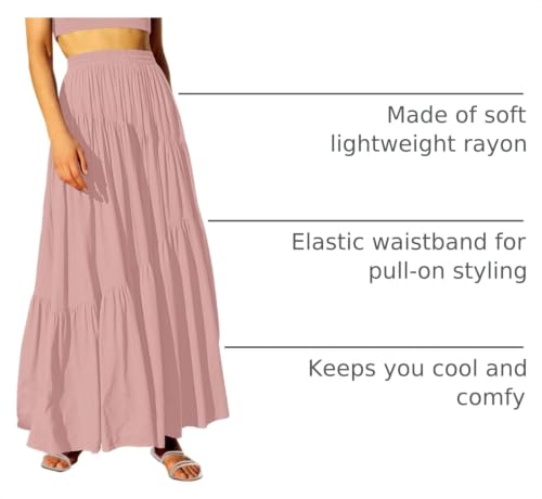Image of ANRABESS Women's Boho Elastic High Waist Pleated A-Line Flowy Swing Asymmetric Tiered Maxi Long Skirt Dress with Pockets