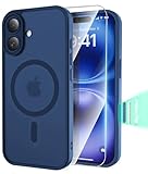 Ratcase Magnetic Case for iPhone 16 with Screen Protector [Full Camera Protection] [Strong MagSafe] [Military-Grade Shockproof ] AI Camera Control,Translucent Matte Phone Cover 6.1''-Blue