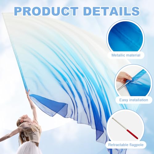 Image of Jecery 2 Set Praise Dance Flags, White-blue-navy Blue, 55'' X 78 inch