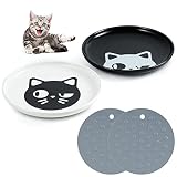 Kitwinney Cat Bowls, 2 Pack 6" Ceramic Cat Food Water Bowl with Nonslip Mats, Whisker Friendly Wide,