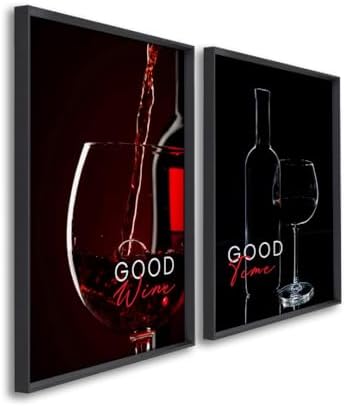 Quadros Decorativos Bons Vinhos Bons Momentos Elegância e Sofisticação para Sala, Cozinha e Áreas Gourmet (Preto, 50x75, C/Vidro)
