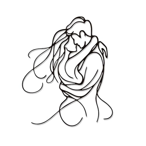 YATEASLU Line Couple Metal Wall Decor - Romantic Love Wall Decor for Bedroom, Modern Sculpture Couple Gift