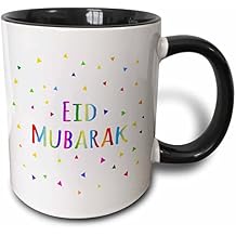 3dRose Eid Mubarak - happy Eid blessing after Ramadan Islamic Muslim holidays 11oz Two-Tone Black Mug