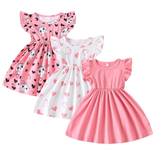 Image of Toddler Little Girls Casual Dresses Short Sleeve Crew Neck Graphic Cartoon Dress for 2-8 Years