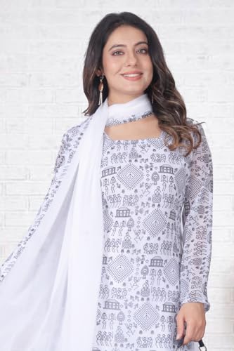 Image of Women's Printed Kurti with Georgette Dupatta, Full Inner Lining, Lightweight Ethnic Set