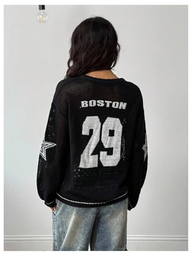 Image of Verdusa Women's Y2k Crochet Tops Jersey Shirts Graphic Going Out Summer Outfits Oversized Streetwear