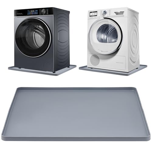 Washing Machine Drip Pan, 27 x 27 Inch Washer Drain Pan, Prevent Water Leakage and Protect Floor, Non-Slip & Anti-Vibration Soft Silicone Mat with Raised Edge, for Under Washer or Dryer Drip Tray