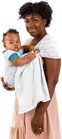 Koru Carrier Linen Ring Sling Baby Carrier for Infants and Toddlers | Perfect Baby Shower Gifts Moms Dads | Luxury Double-Layer Soft Sling for Babies 8-35 lbs - Storm (Silver Ring/Matte)