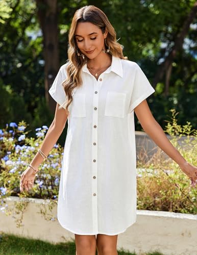Image of Zeagoo Summer Dresses for Women 2026 Cotton Button Down Short Sleeve Tshirt Dresses Casual Mini Beach Dress