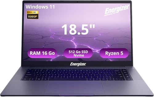 Energizer EnergyBook Pro 18.5 Pouces FHD PC Portable (AMD Ryzen 5 3500U 3,7 GHz, RAM 16Go DDR4, SSD 512Go, AMD Radeon Vega 8, Win 11) - Clavier AZERTY, Gris