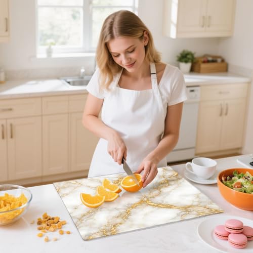 Tabla de cortar acrílica con borde elevado 41.91 x 34.04 cm, blanca con detalles dorados, antideslizante, para cocina y protección de encimeras miniatura 5