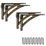 EDUWURXS Ironbridge Cast Iron Antique Brass Shelf Brackets | Heavy Duty Wall Brackets for Shelves | Rustic Supports for Kitchen, Living Room & Outdoor | 3x4.5 (Pack of 4)