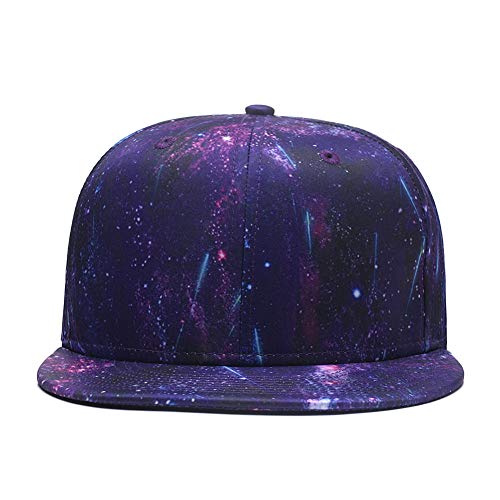 Quanhaigou Purple Galaxy Snapback Hat, Unisex Flat Bill 3D Starry Stars Adjustable Baseball Cap #TOP1