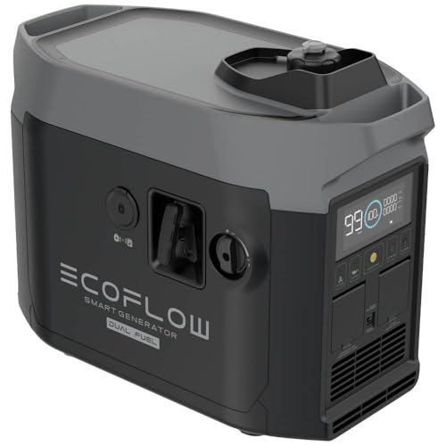 EF ECOFLOW Dual Smart Generator, Strom Generator, Tragbarer Benzin und Propangas Generator,4l, 1800W AC Output,42–58.8V DC,Stromaggregat für Delta Pro & Delta Max,LCD Anzeige App Kontrolle, Schwarz