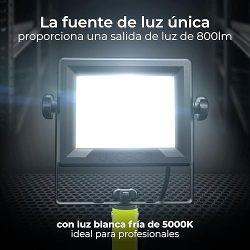 Foco LED de trabajo regulable IP65 con trípode multiposición cabezal único y cable largo 2