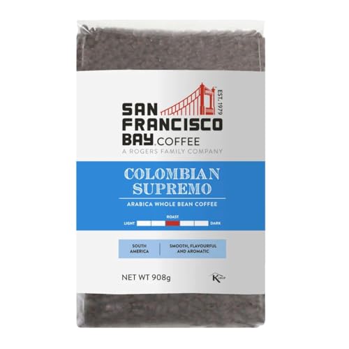 San Francisco Bay Colombian Supremo Whole Bean Coffee, 908g – Medium Roast 100% Arabica Beans – Smooth, Full-Bodied Flavour – Freshly Roasted in the UK