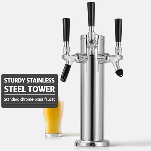 Hilangsan 3 Taps Beer Tower Kegerator Tower Keg Tower Stainless Steel Beer Tower Dispenser Beer Tap Faucet Kegerator Parts Beer Tap Tower Kegerator Tap Kit with Spring Pre-installed Beer Lines