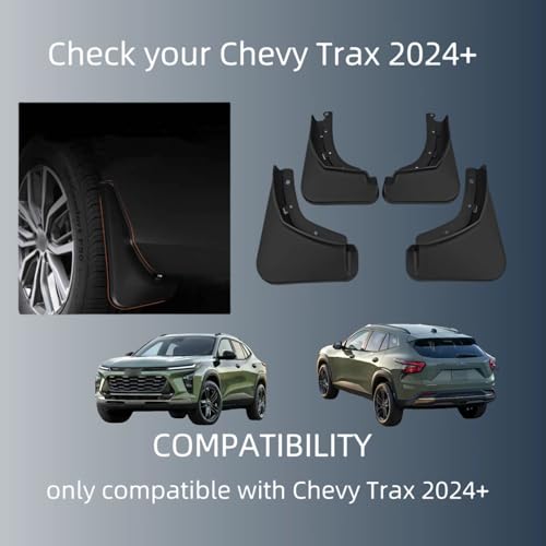 Image of No Drill Mud Flaps Compatible with Chevrolet Chevy Trax SUV 2024-2026, Custom Fit All Weather Tire Protector, OEM-Style Textured Black Mud Guards Exterior Accessories 4PCS