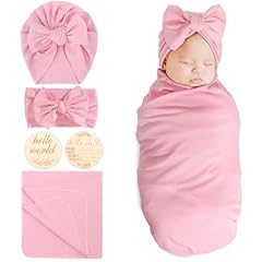 4 Pcs Set: Bow Hat + Bow Hairband + Blanket + Wooden Card (Pink)