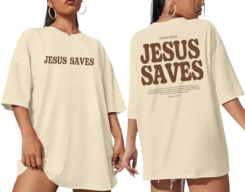 Women Christian Shirt Oversized Funny Saying Religious Shirts Jesus Tee Top Short Sleeve(Apricot, XX-Large)