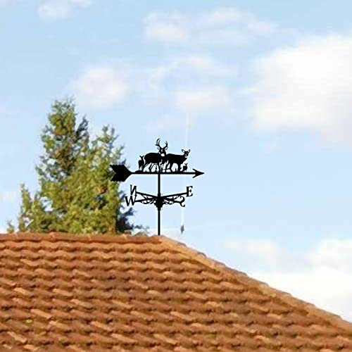 Ymlpre Black Metal Weathervane Roof Install Black Wind Vane Deer Herd Silhouette Wind Direction Indicator For Garage Cupola Barn Garden Farm Decorate #TOP6