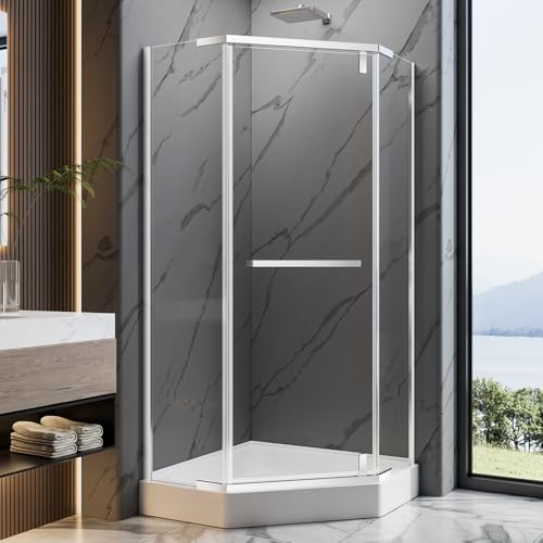 36" Neo-Angle Shower Door, Chrome, 72" H, Tempered Glass