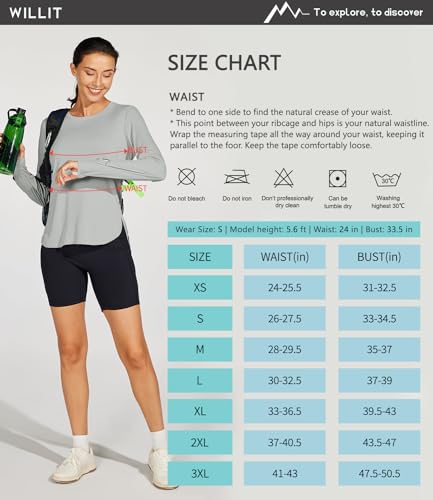 Willit Camisas de sol femininas FPS 50+ FPS manga longa caminhadas leve secagem rápida proteção UV r