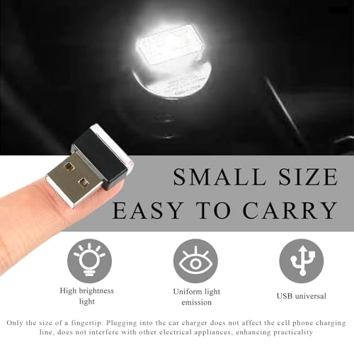 FSTURIOS 4 PCS USB LED Car Interior Atmosphere Lamp, Portable Plug-in 5V USB Car LED Interior Lighting Night Lamp, Mini USB Ambient Lighting Decor for Home Car Laptop Keyboard (White+Ice Blue)