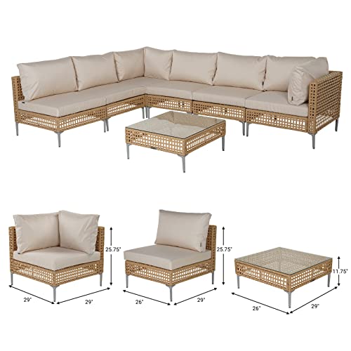Grand Patio 7-Piece Wicker Patio Furniture Set, All-Weather Outdoor Sectional Sofa With Beige Thick Cushions And Coffee Table #TOP1