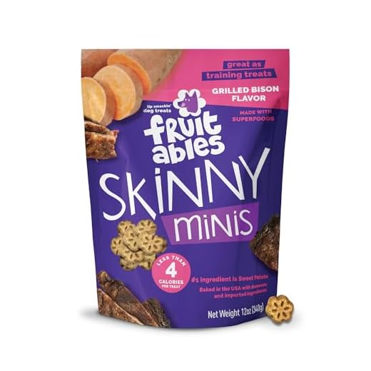 Fruitables Skinny Mini Dog Treats, Healthy Sweet Potato Treat for Dogs, Low Calorie & Delicious, Puppy Training, No Wheat, Corn or Soy, Made in the USA, Grilled Bison Flavor, 12oz