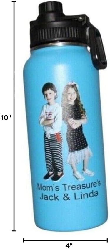 Personalized Insulated Stainless Steel Sports 18/32oz Water Bottle Custom Print Engraved Keeps Cold for 24 Hours Classic Easy To Carry Thermal Flasks Color & Design Choice (32oz Bottle W/Photo)