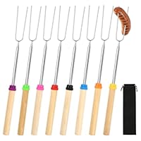 Grillspieße Edelstahl 8 Stück，Teleskop Stockbrot Spieße mit Isolierten Griffen, 31-81cm Lagerfeuer Spieße Lang,für Camping Grill BBQ Gartenparty