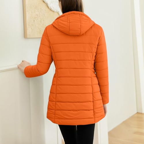 KOG Winterjacke Damen Baumwolle Daunenmantel Warm Wintermantel Oberteile Frauen übergangsjacke Elegante Strickjacke Elegant Kapuzenpullover Frau Steppmantel Laufjacke Fleecejacke Orange M