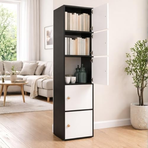 Image of Mevigo -Foldable Wooden Wardrobe for Bedroom | 5-Shelf Engineered Wood Storage Cabinet | Collapsible Cupboard Almirah for Clothes | Space Saving Wooden Wardrobe with Door -Black