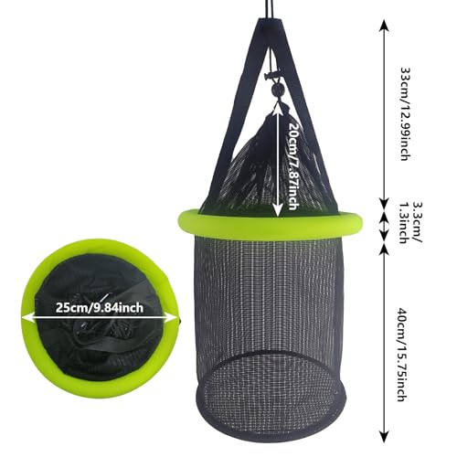 Aventik Floating Fish Basket Nylon Net Cage for Live Bait Storage, Kayak Fishing Accessories, 15.7in/40cm Height 9.8'' Diameter (Diameter of The Bottom: 9.8"/25cm)