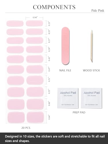 AutyaMee Semi Cured Gel Nail Strips (Pale Pink), 20 Pcs Gel Nail Wraps, Stickers, UV Light Required, Salon Quality, Long Lasting