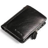 Mens Wallet Zipper Genuine Leather RFID Card Holders Cowhide Zip Coin Pocket Bifold wallets for men Brown(anti-theft brush) (black-01)