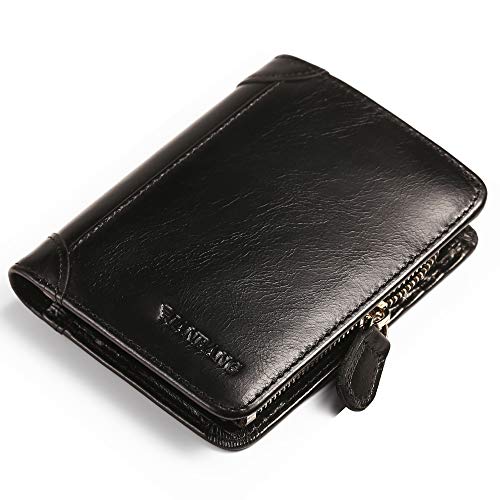 Mens Wallet Zipper Genuine Leather RFID Card Holders Cowhide Zip Coin Pocket Bifold wallets for men Brown(anti-theft brush)