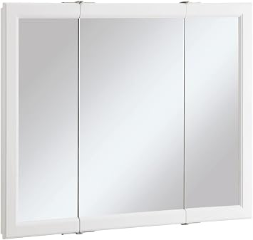 Design House Wyndham Bathroom Medicine Cabinet with Mirror, 36 Inch Wall Mounted Medicine Cabinet, 3 Mirrored Doors, Bathroom Wall Cabinet with Storage, White, 36" W x 4.75" D x 30" H, 545103-WHT | Wall Mount, Transitional, Wood, Bath, 545103-WHT