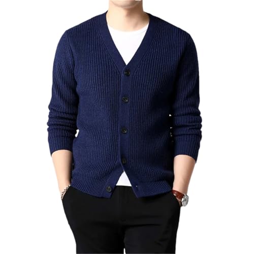 Men Button Front Ribbed Knit Cardigan Sweater Casual Soft V Neck Long Sleeve Warm Knitwear